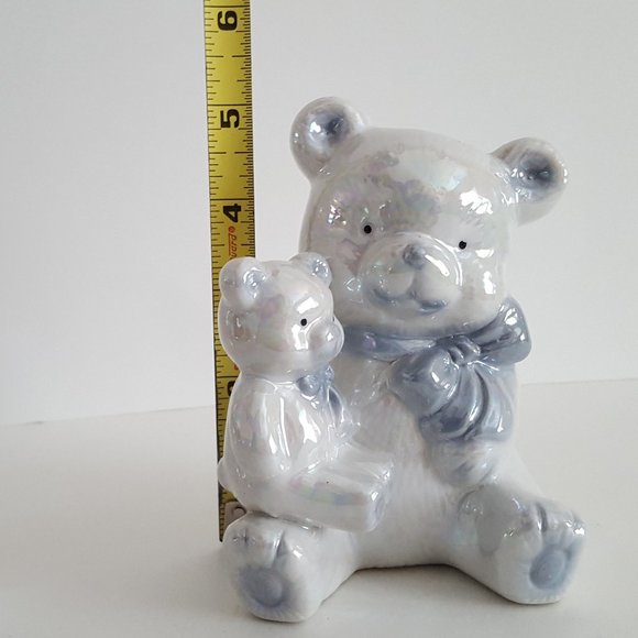 Baby Shower Nursery Decor Blue and White Opalescent Ceramic Teddy Bear **READ - Picture 3 of 5
